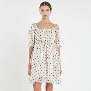 English Factory Organza Polka Dot Tiered Mini Dress Babydoll A-Line Small Ruffle